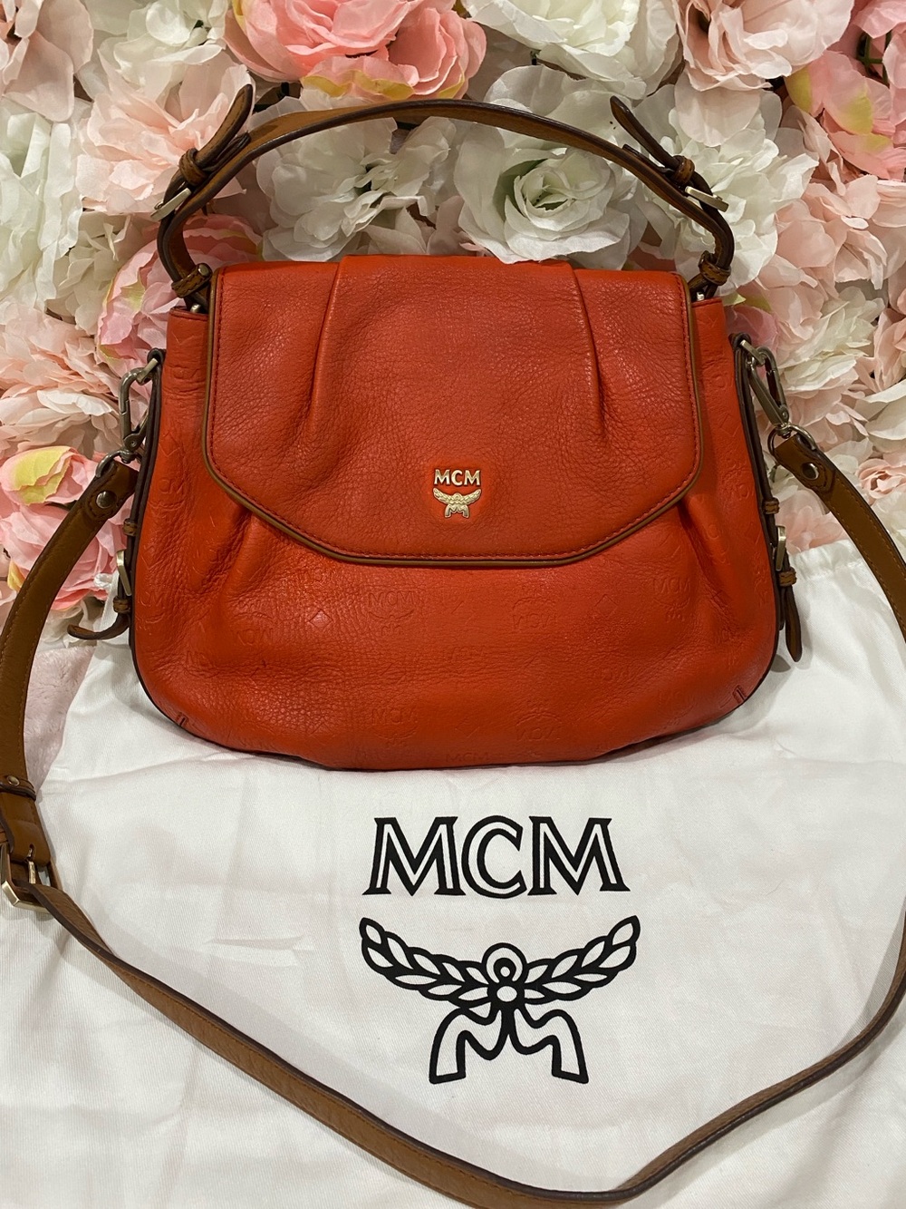 MCM Orange Leather Shoulder Bag